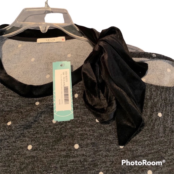 NWT Polka-Dot Knit Long-sleeve Top with One Shoulder Cut-Out and Velvet Bow XXL - Picture 3 of 3